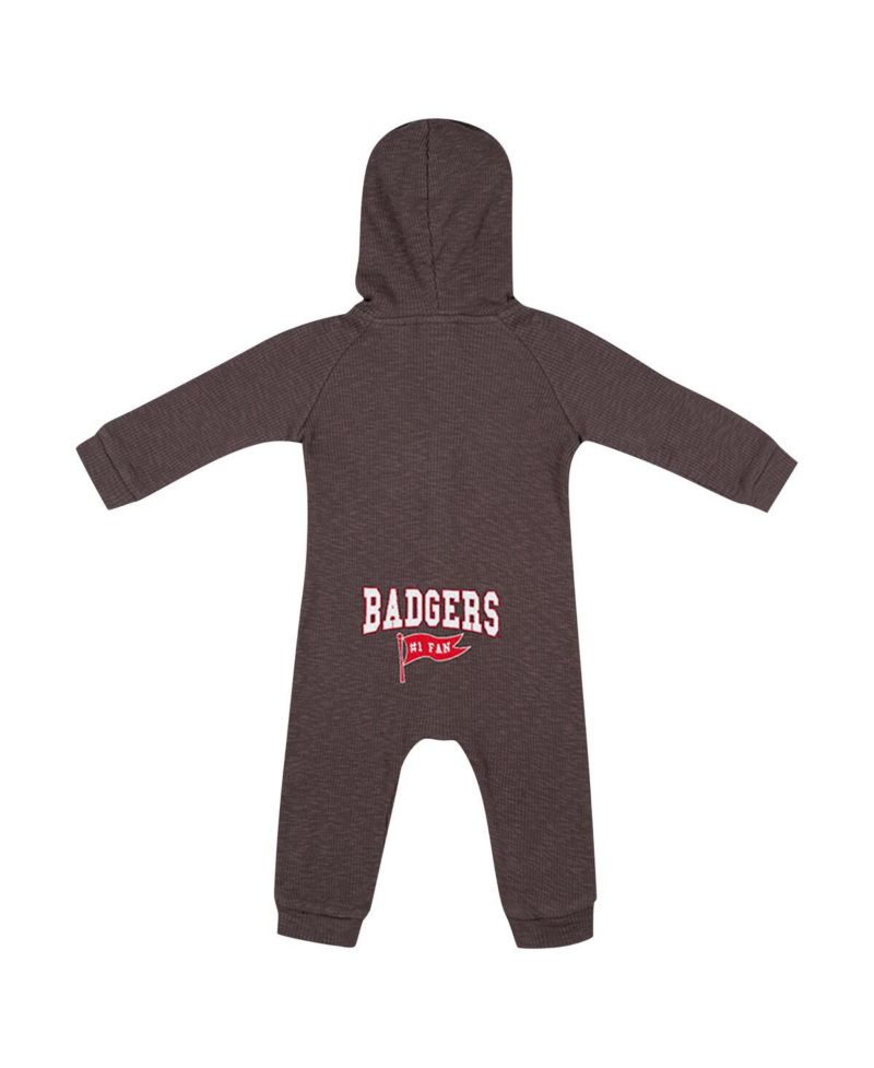 Baby Boys and Girls Charcoal Wisconsin Badgers Zando-Zan Waffle Full-Snap Hooded Romper