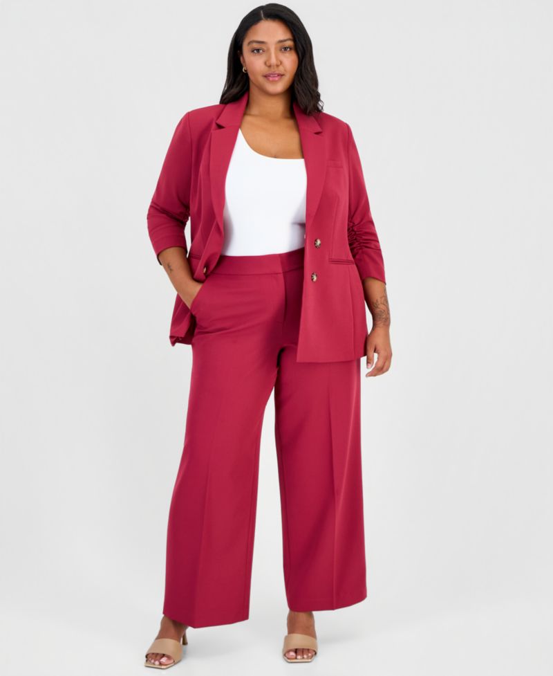 ASL Plus Size Mid-Rise Fly-Front Wide-Leg Pants