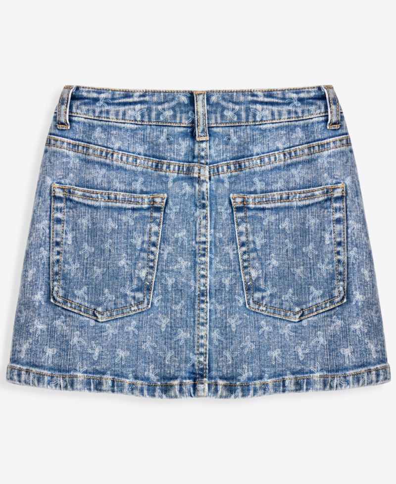 Girls' 7-16 Bow-Print Denim Skirt