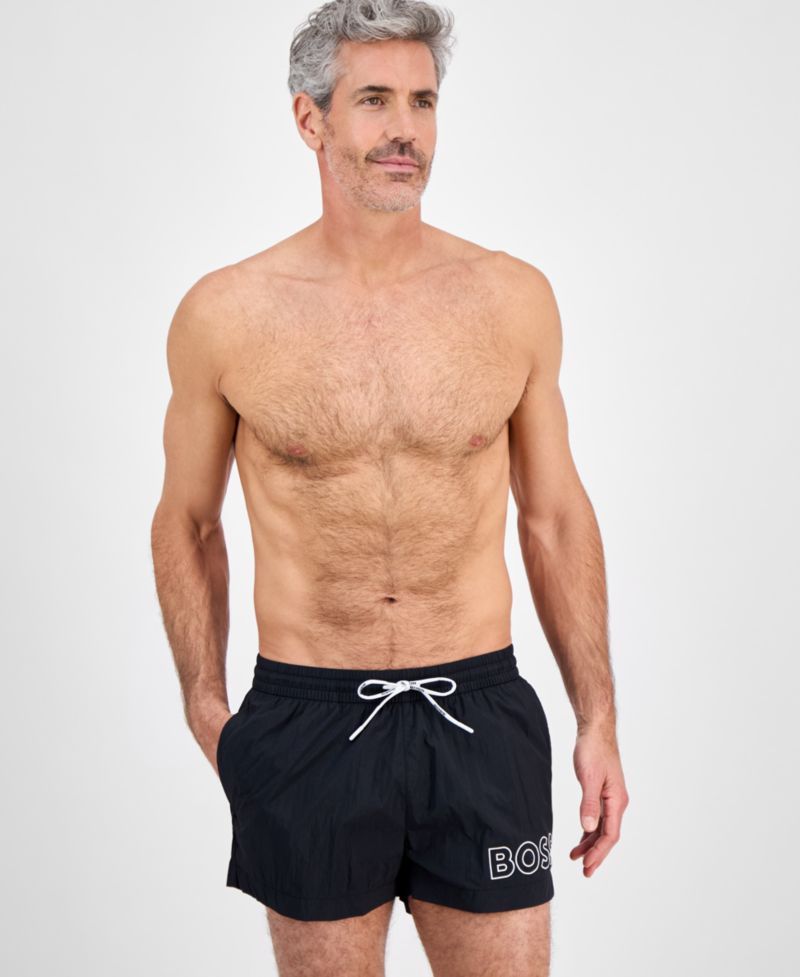 BOSS Men's Mooneye Outlined Logo Drawstring 3" Swim Trunks