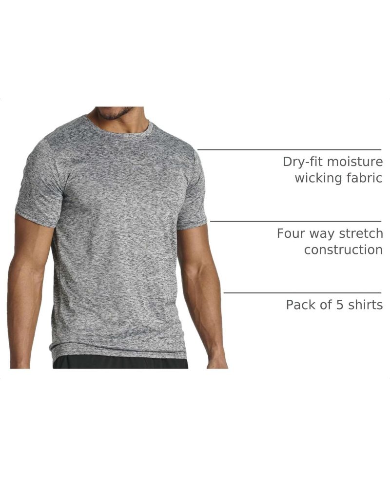 Men's 4-Way Stretch Workout Crew Neck T-Shirts, 5-Piece Set