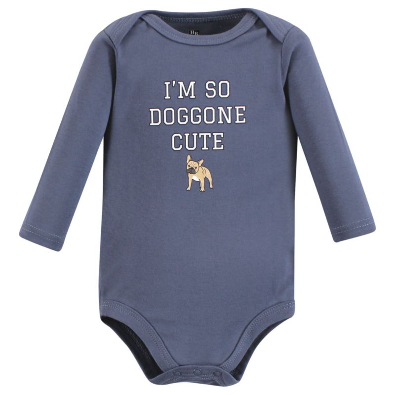 Cotton Long-Sleeve Bodysuits, Dogs 3-Pack