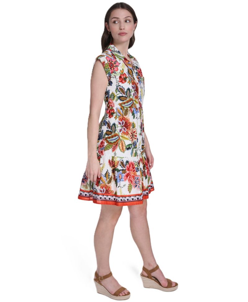 Petite Printed Collared Neck Mini Dress