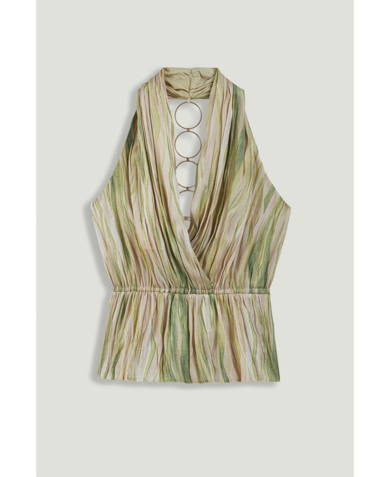Women's Halterneck Peplum Top with Ring Chain Back Detail