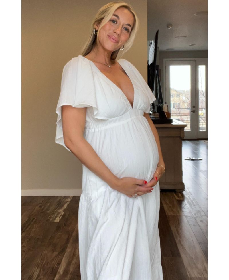 Women's Ivory Deep V-Neck Flutter Sleeve Tiered Midi Dress