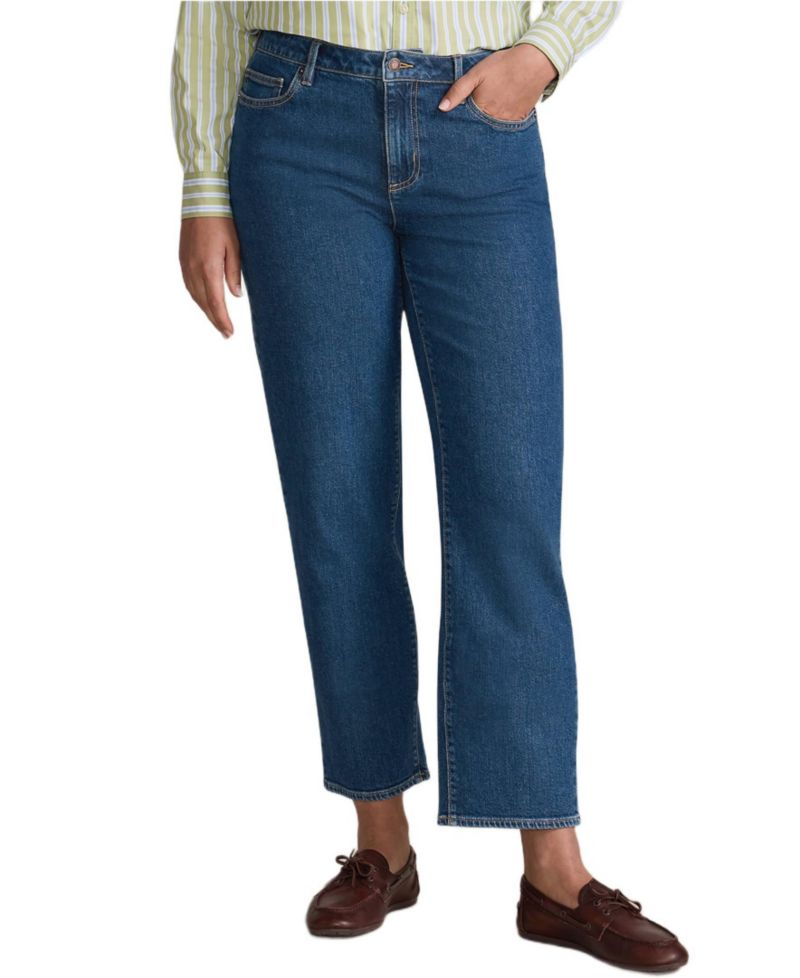 Petite Soft Denim Mid Rise Relaxed Straight Crop Jeans