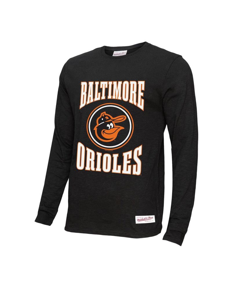 Men's Black Baltimore Orioles Arched Logo Slub Long Sleeve T-Shirt