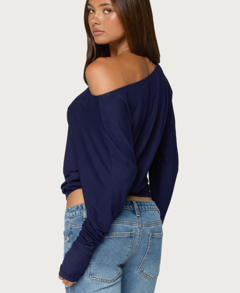 Women's Pazzy Off-the-Shoulder Long-Sleeve Cinched-Waist Top