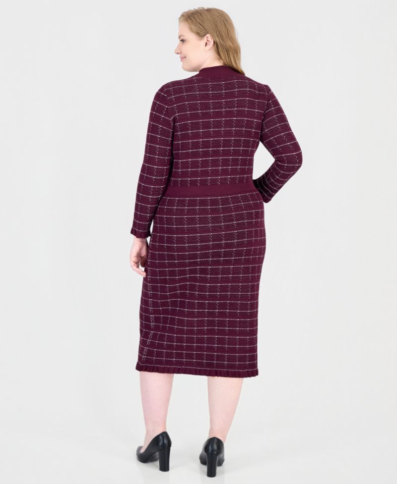 Plus Size Checkered-Knit Sweater Dress