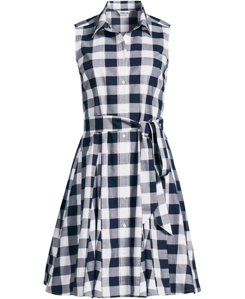 Women's Poplin Button Front Dress with Godets