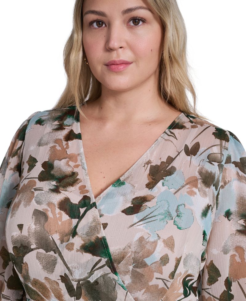 Plus Size Surplice V-Neck Midi Dress