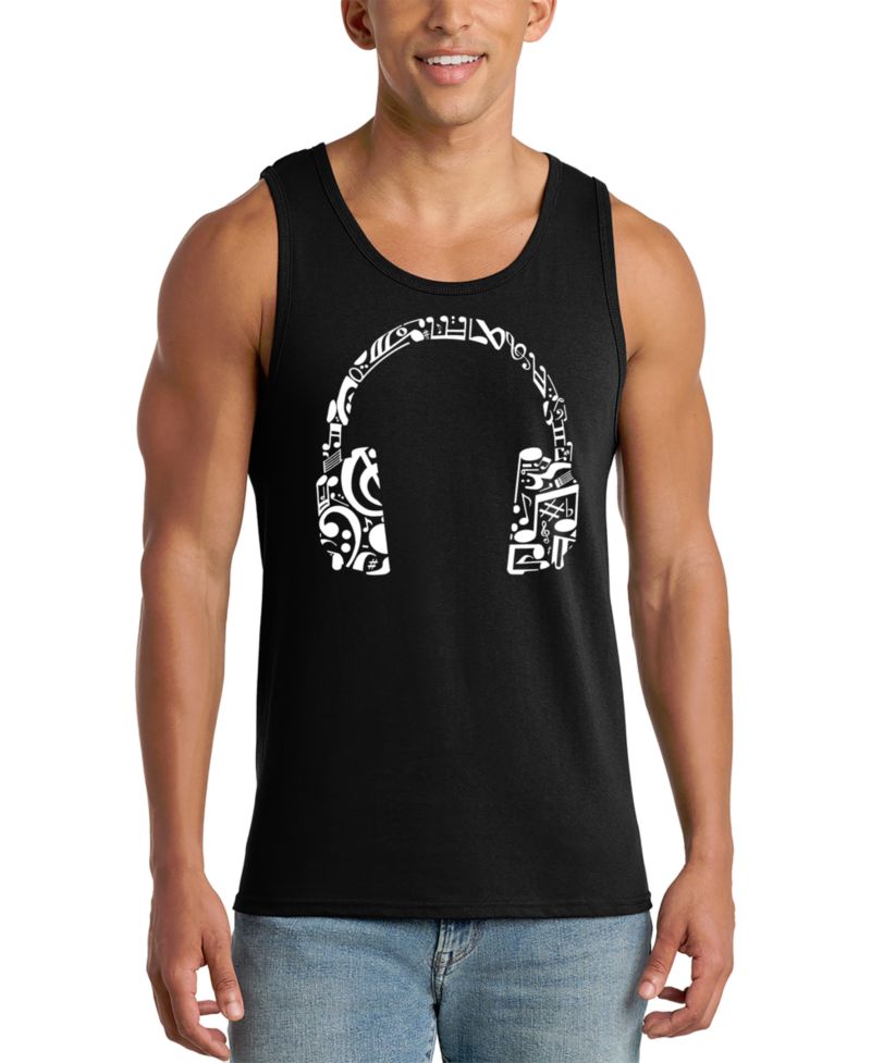 Men's Headphones Music Word Art Graphic Tank Top