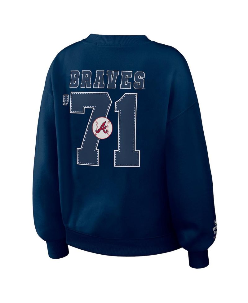 Women's Navy Atlanta Braves Heavyweight Crew Neck Sweatshirt