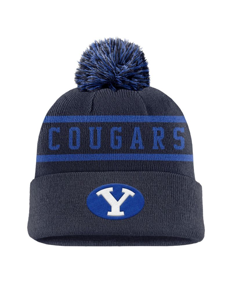 Men's Navy BYU Cougars Peak Cuffed Knit Hat with Pom