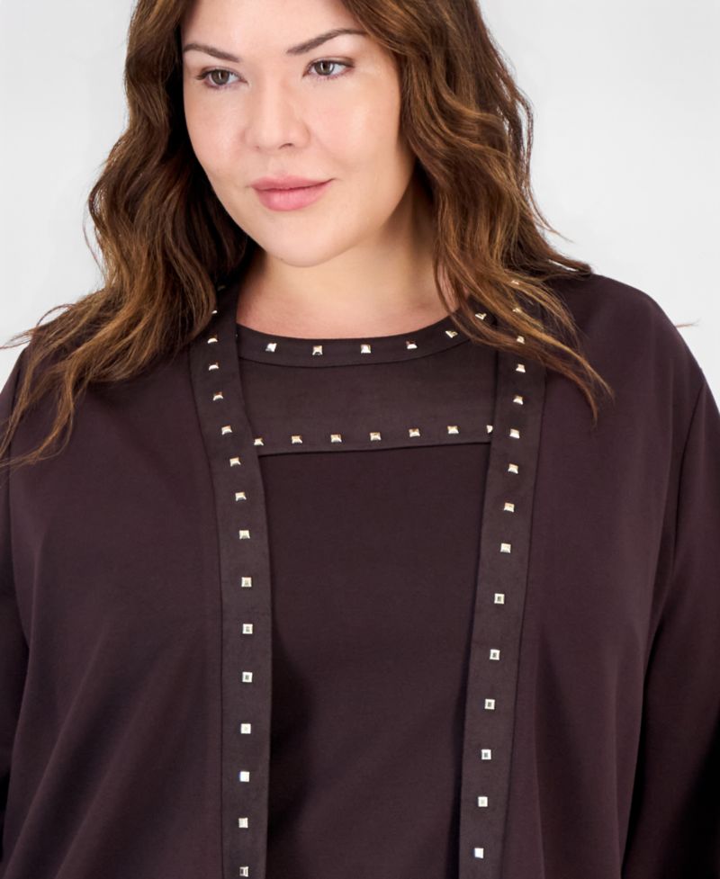 Plus Size Embellished Open Front Cardigan