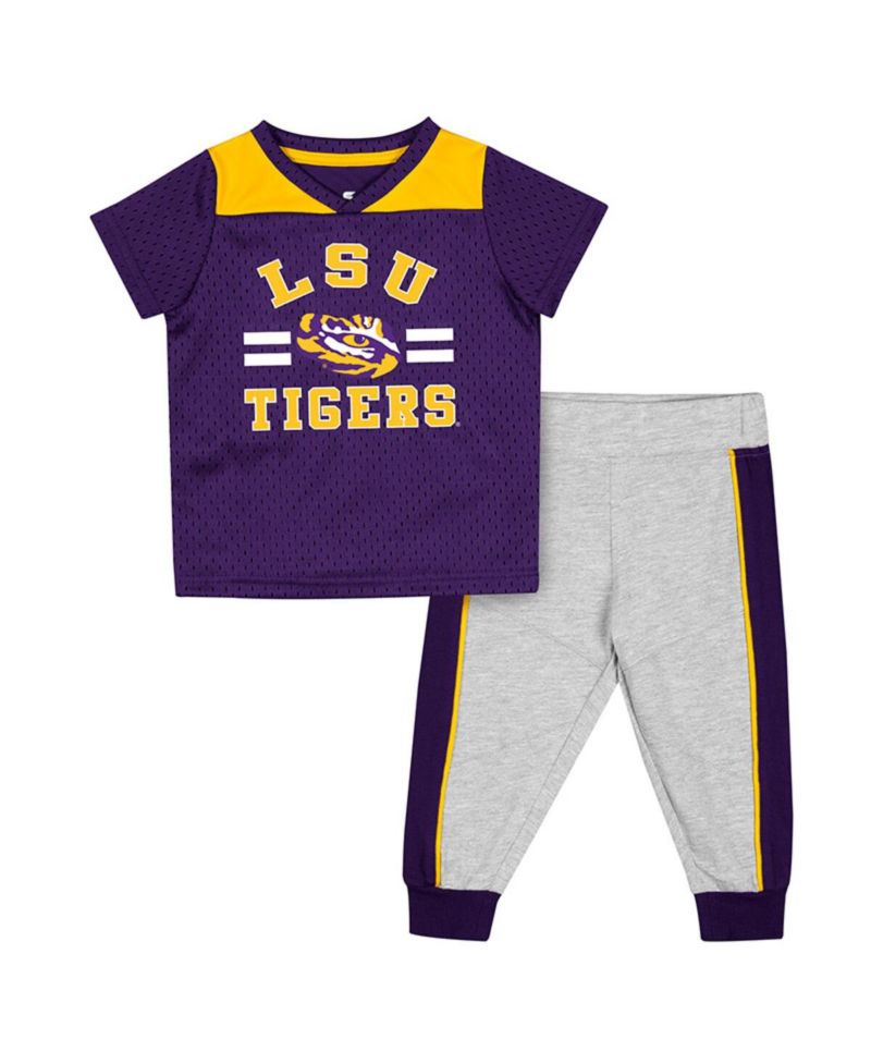 Infant Boys and Girls Purple, Heather Gray LSU Tigers Ka-Boot-It Jersey and Pants Set