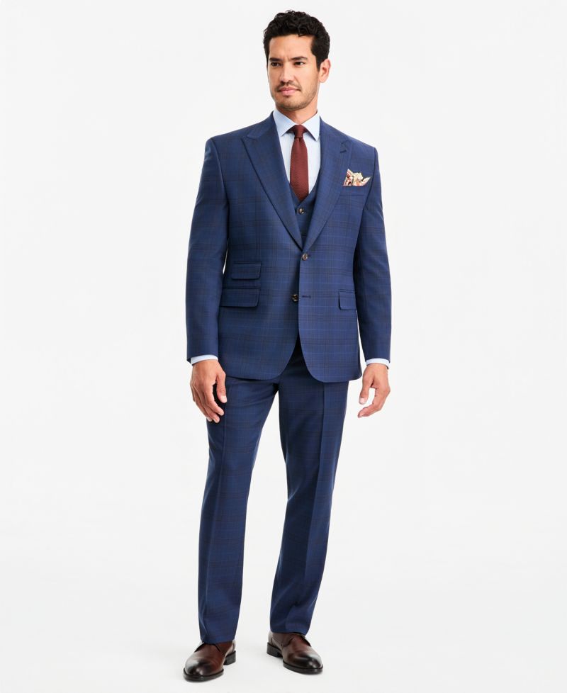 Men's Classic-Fit Blue & Red Plaid Suit Separate Pants
