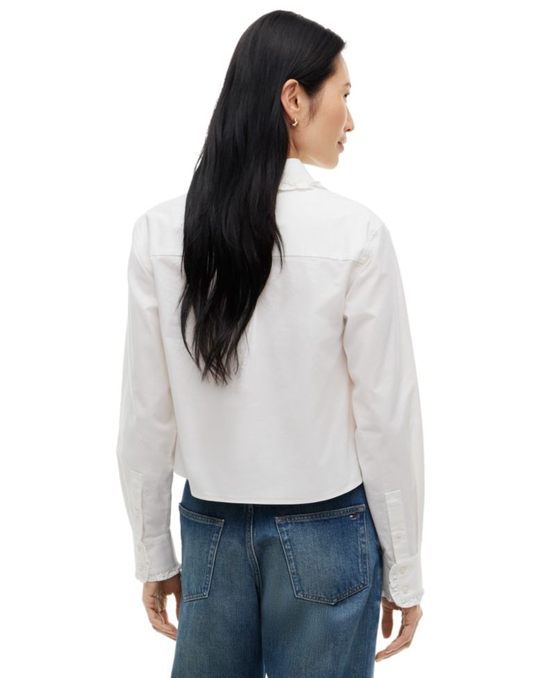 Women's Cropped Frill Detail Long-Sleeve Shirt