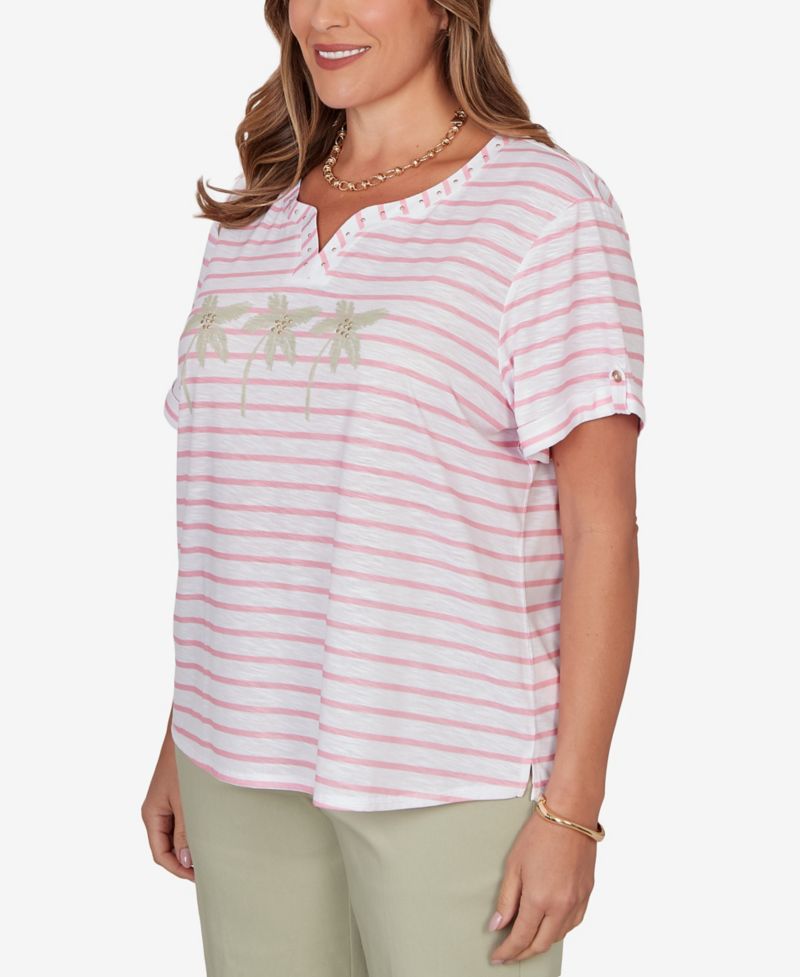 Plus Size Printed Slub Top with Banded Neck