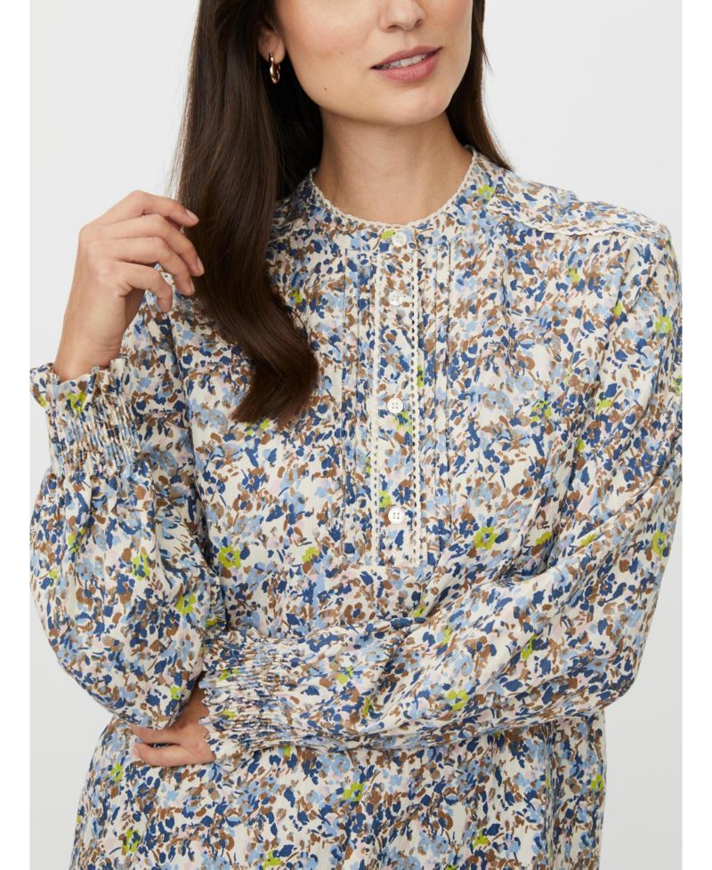 Women's MaDionelle Floral Mandarin Collar Long-Sleeve Blouse