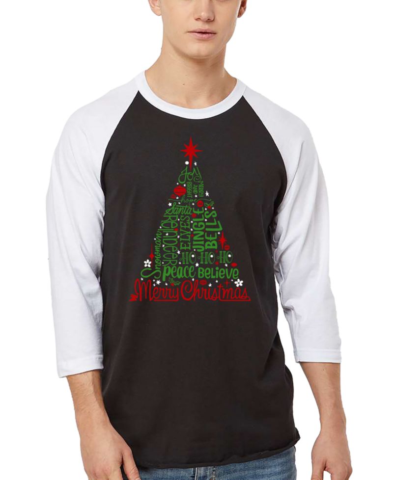 Men's Holiday Christmas Tree Word Art Raglan-Sleeve T-Shirt