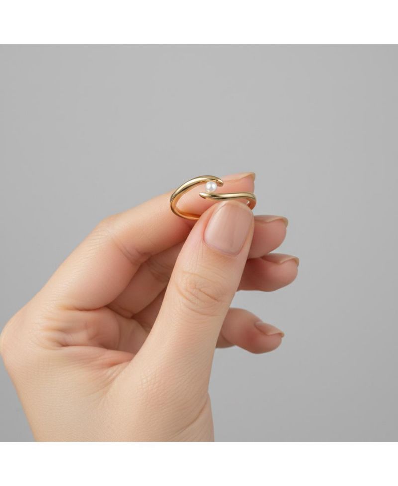 Minimalist 14K Gold Plated Dainty Pearl Elegant Slim Band Ring