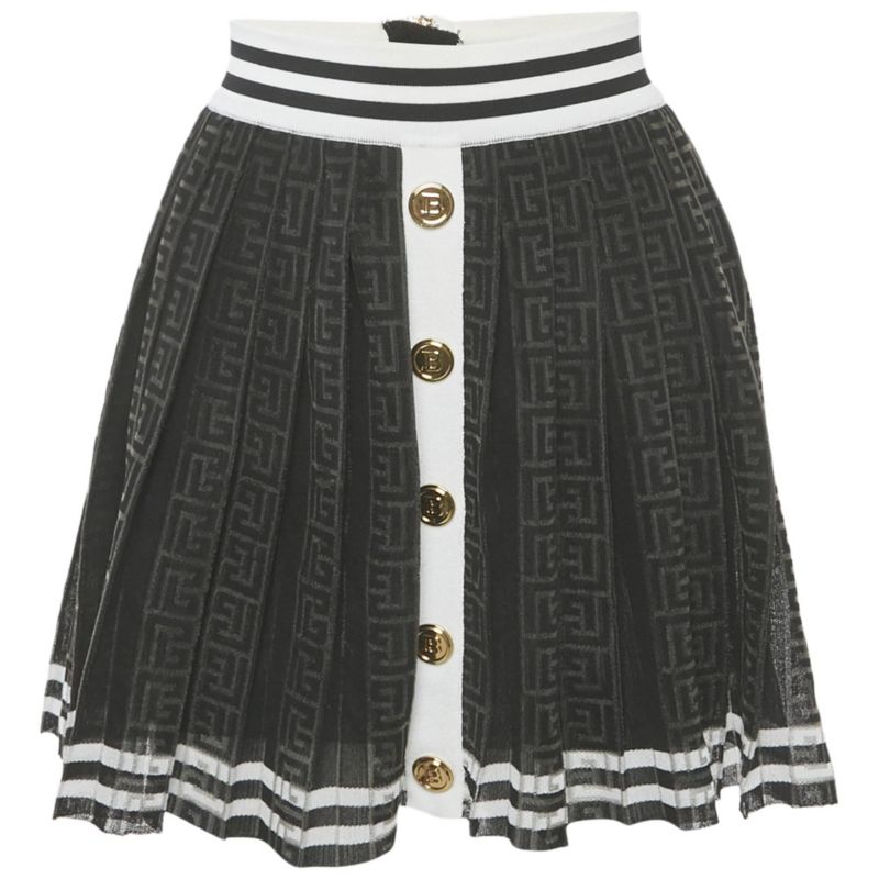 Women's Black Monogram Mesh Pleated Mini Skirt