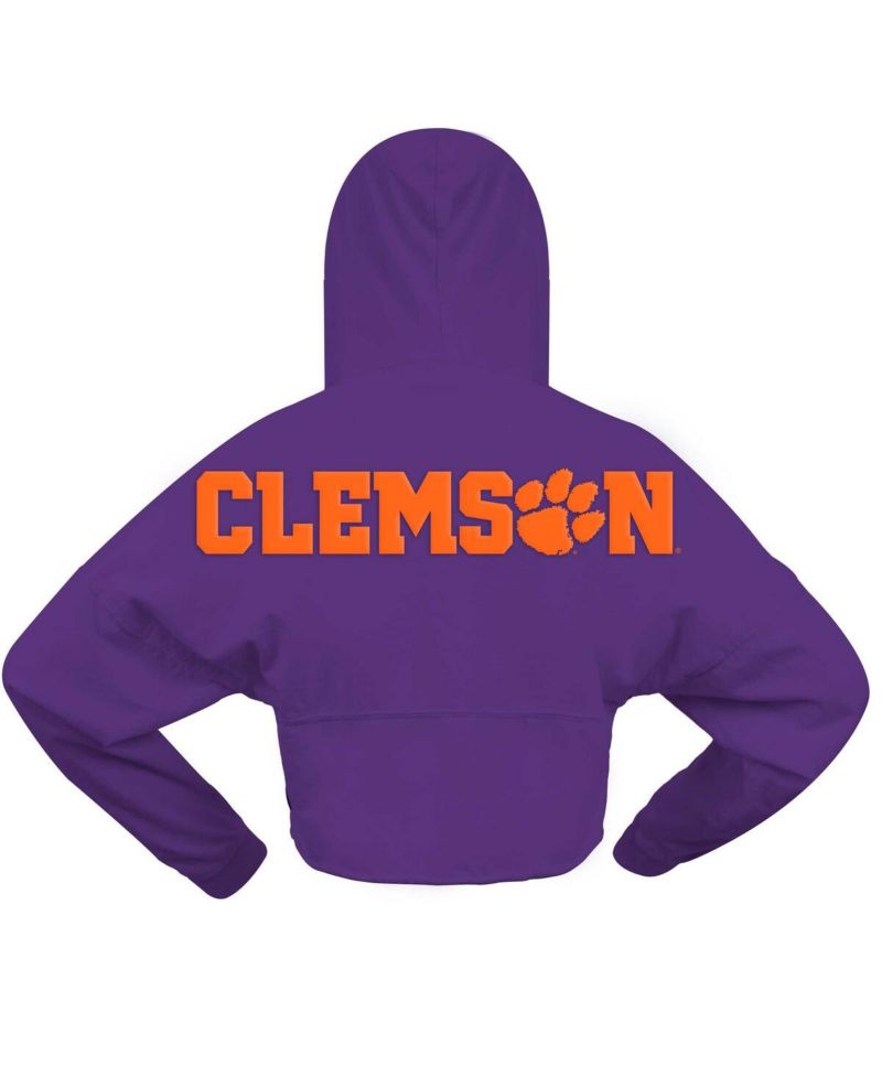 Women's Purple Clemson Tigers Oversized Cropped Pullover Hoodie