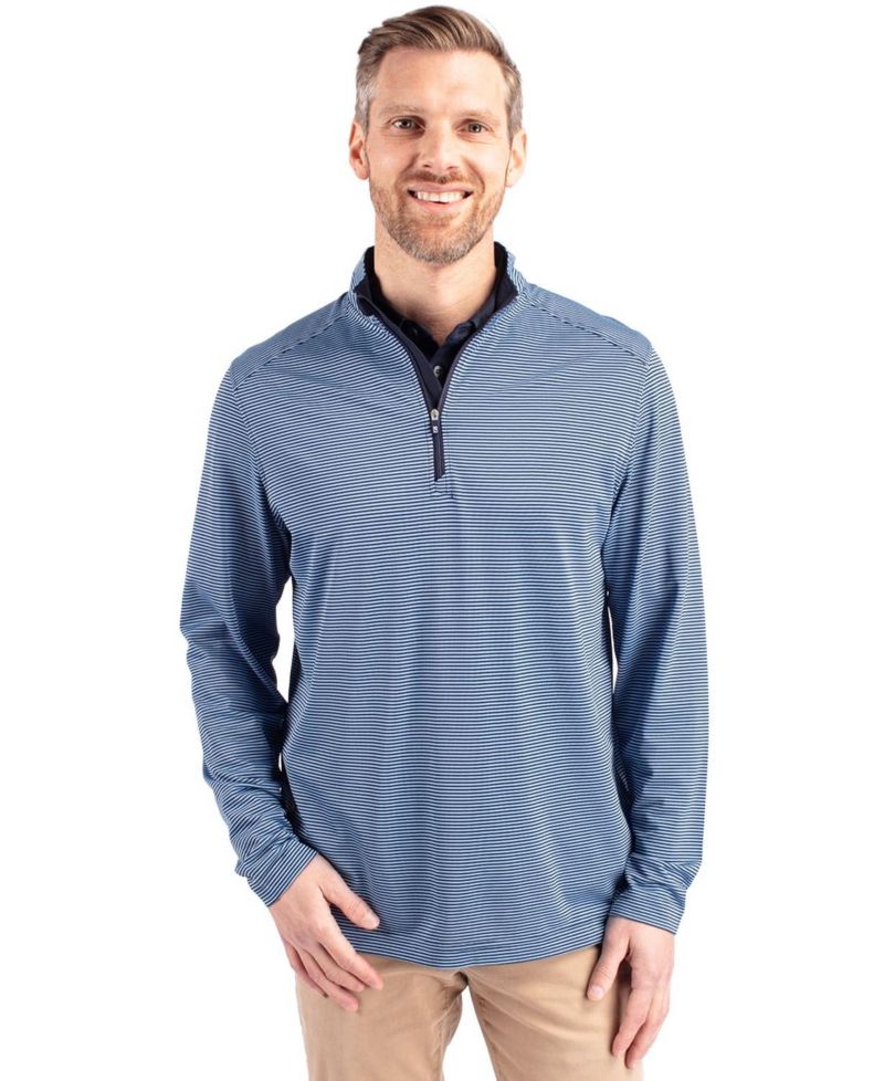 Men's Cutter Buck Virtue Eco Pique Micro Stripe Recycled Quarter Zip Jacket