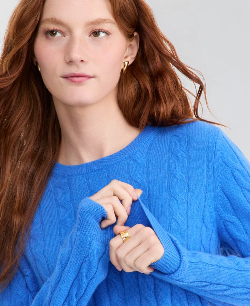 Petite Cable-Knit Crewneck 100% Cashmere Sweater