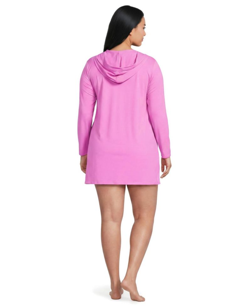 Plus Size SunShade UPF 50 Hooded Mini Swim Swim Cover-Up Dress