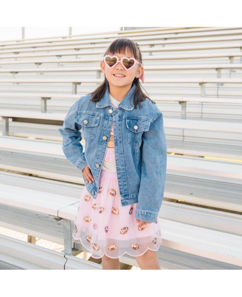 Big Girls (2T-4T) Football Sequin Patch Denim Jacket