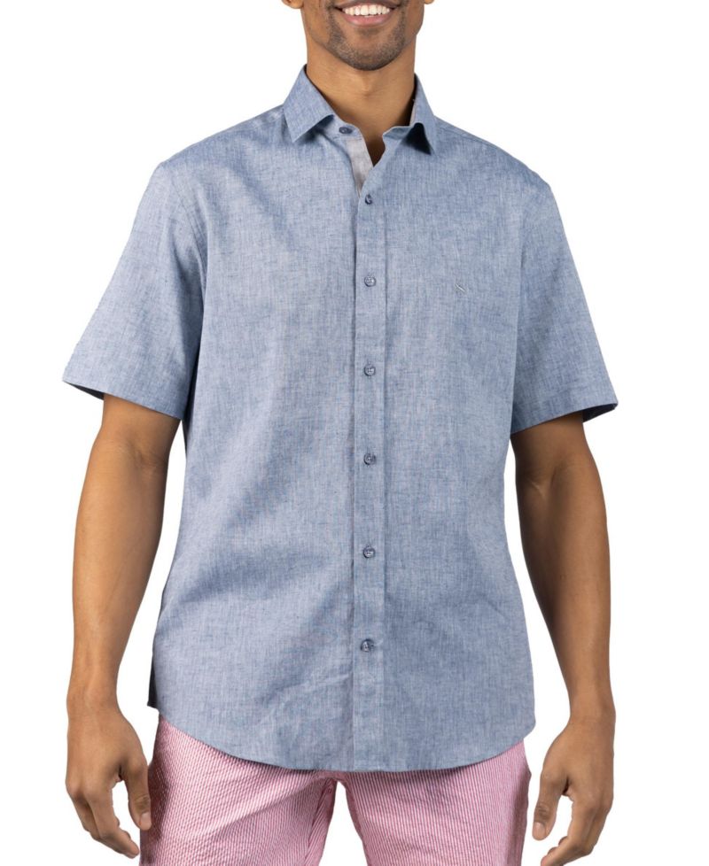 Men's Yarn Dyed Melange Linen Short Sleeve Shirt