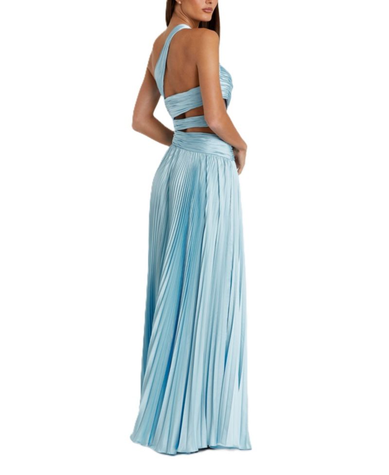 Women's One Shoulder Pleated Charmeuse Gown with Slit