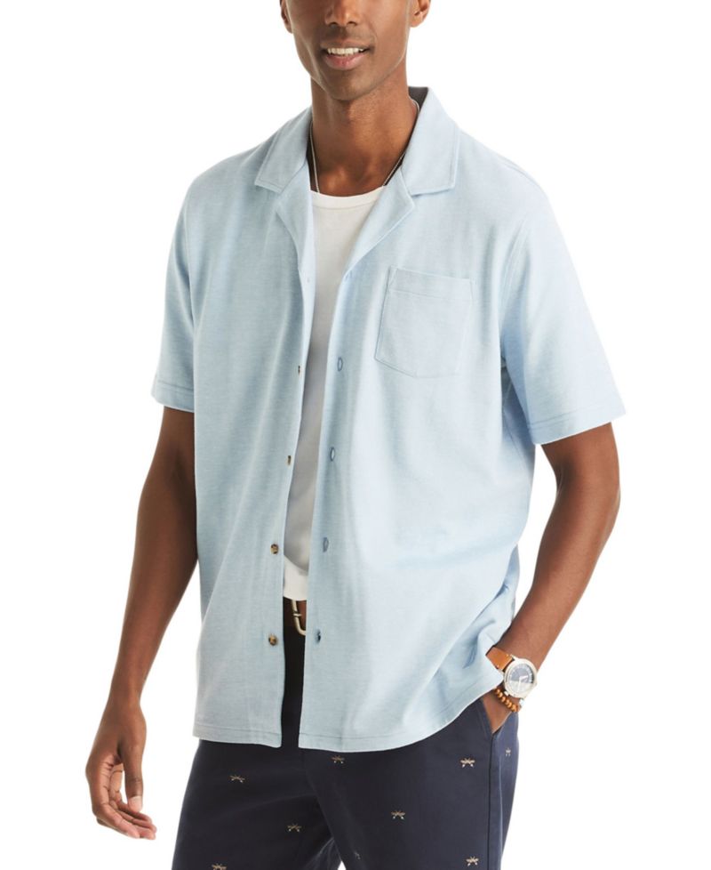 Men's Short-Sleeve Pique Button-Front Shirt
