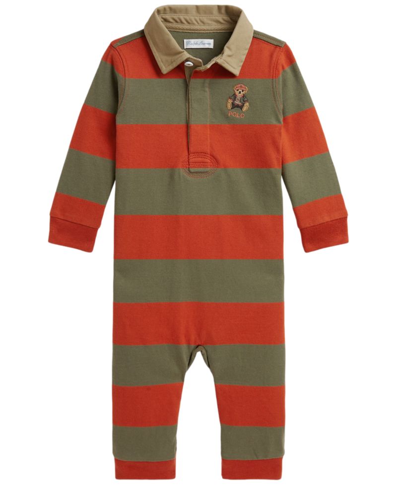 Baby Boys' Polo Bear Cotton Rugby Coverall