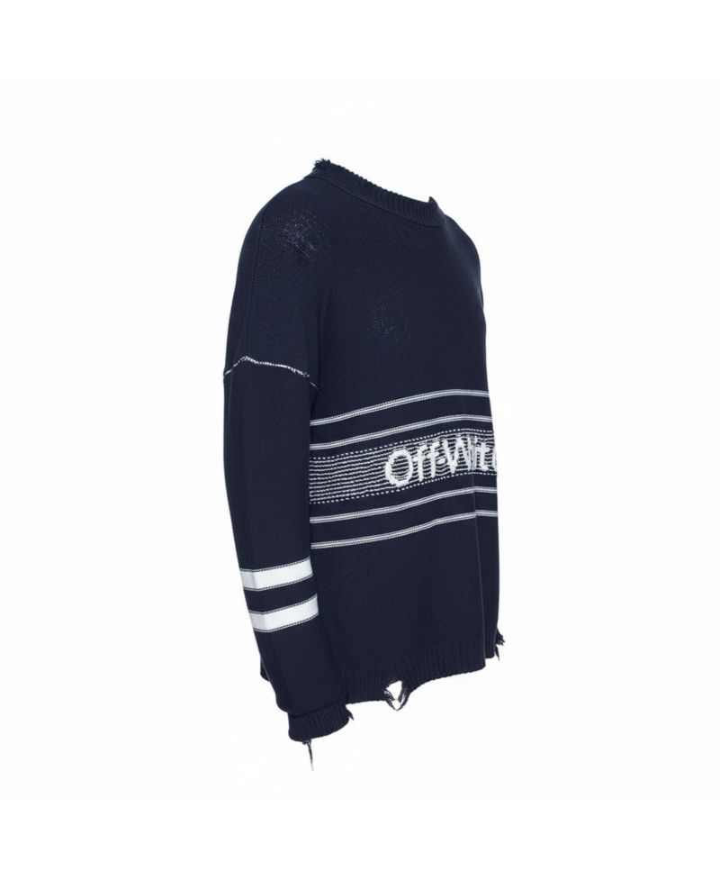 Men's Logo Intarsia Knit Distressed Jumper