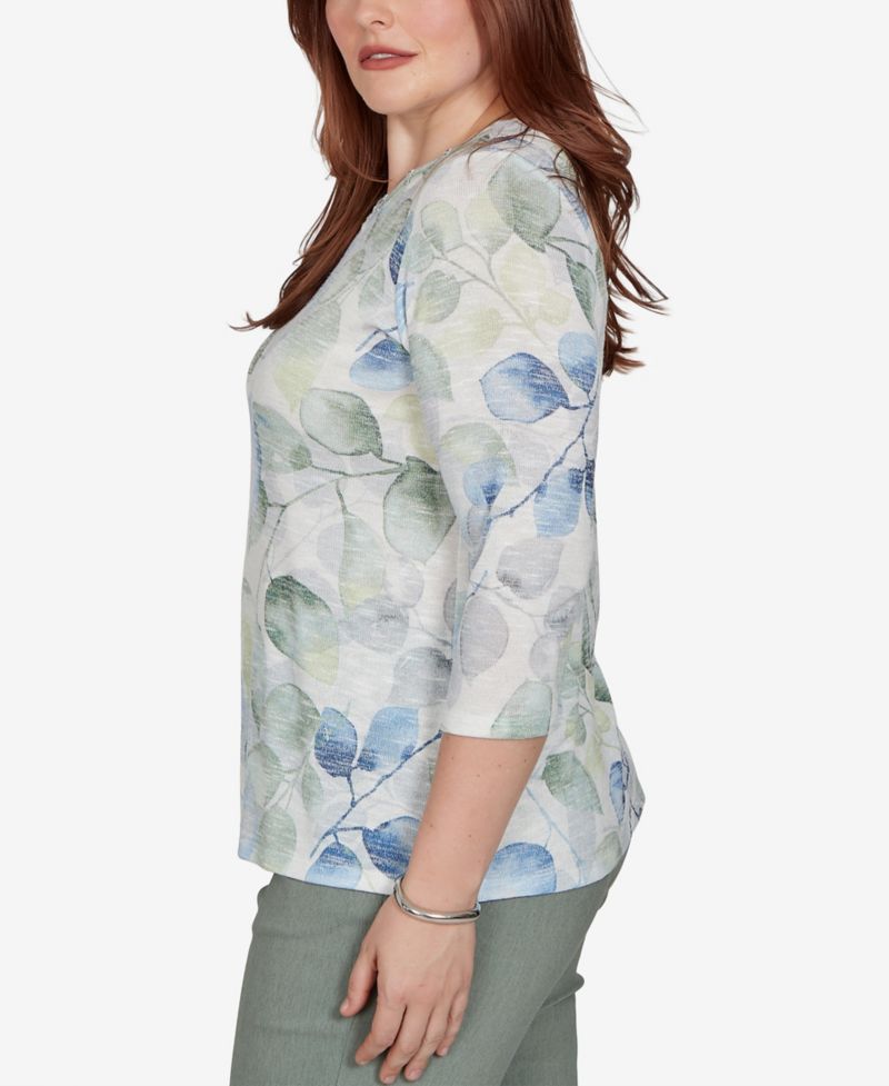 Women's Provence Watercolor Allover Leaf Print Top