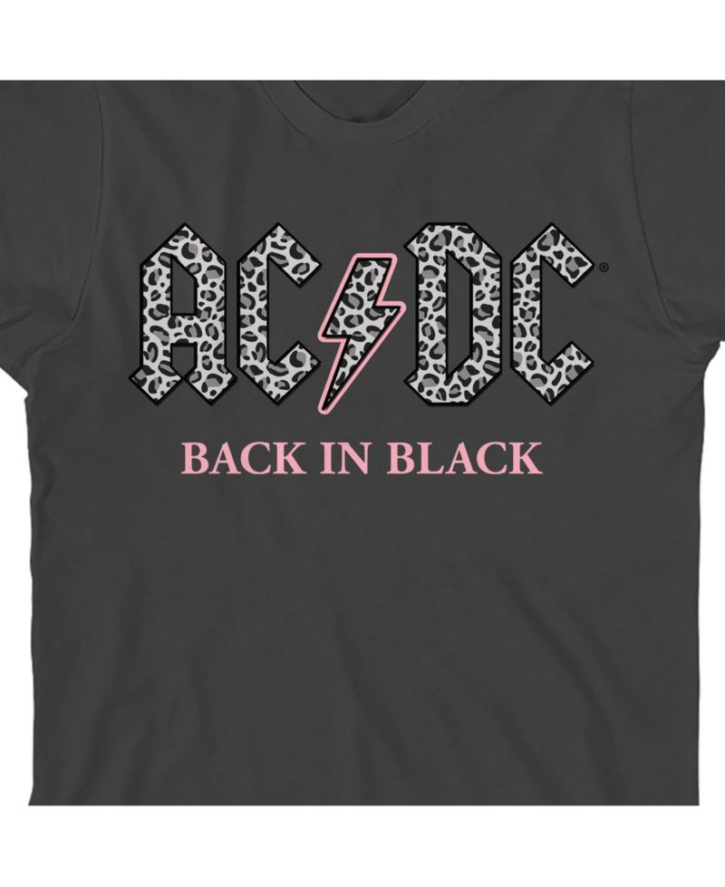 Back In Black Gray Leopard Print Logo Crew Neck Short Sleeve Girl's Black