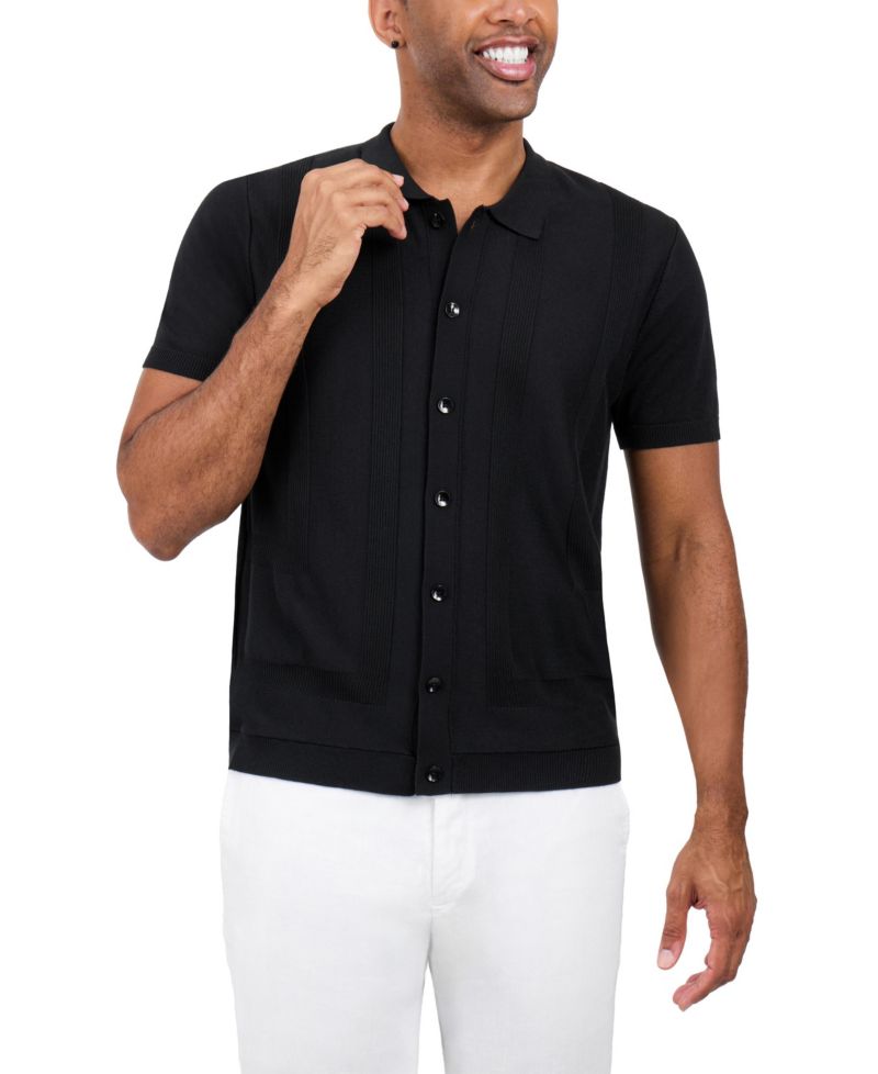 Men's SPRING + MERCER Classic Ribbed Texture Polo Sweater Shirt