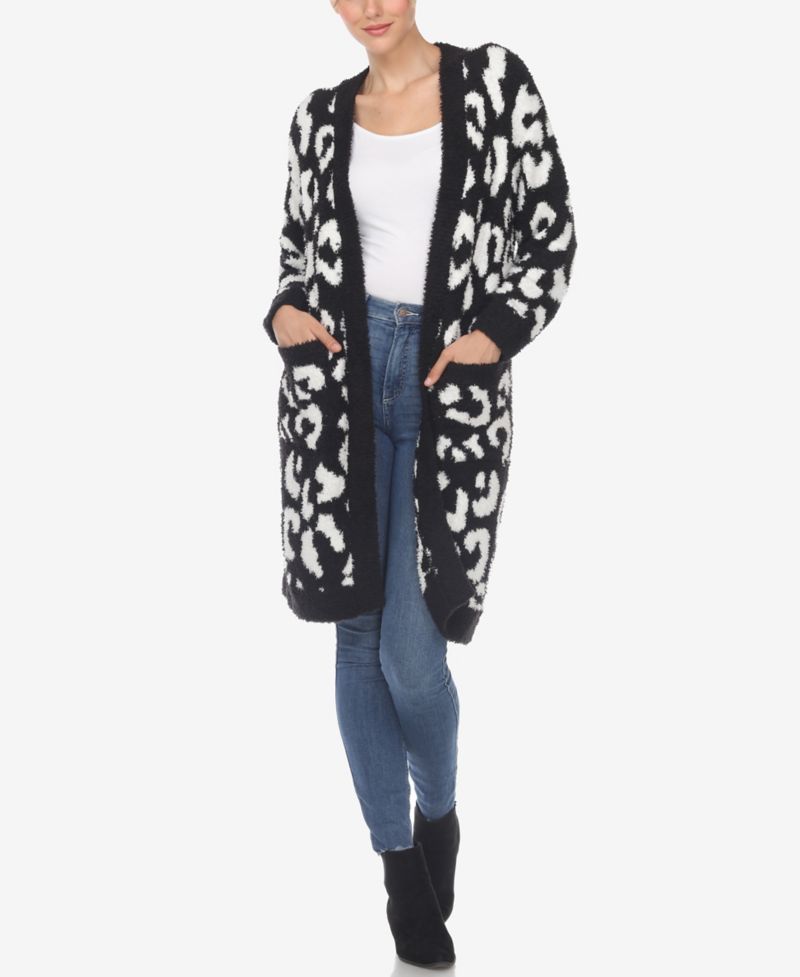 Women's Leopard Print Open Front Sherpa Cardigan