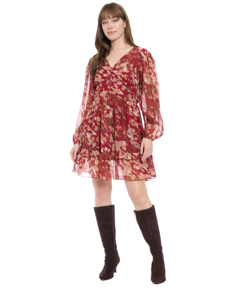 Women's V-Neck Printed Flounce Dress