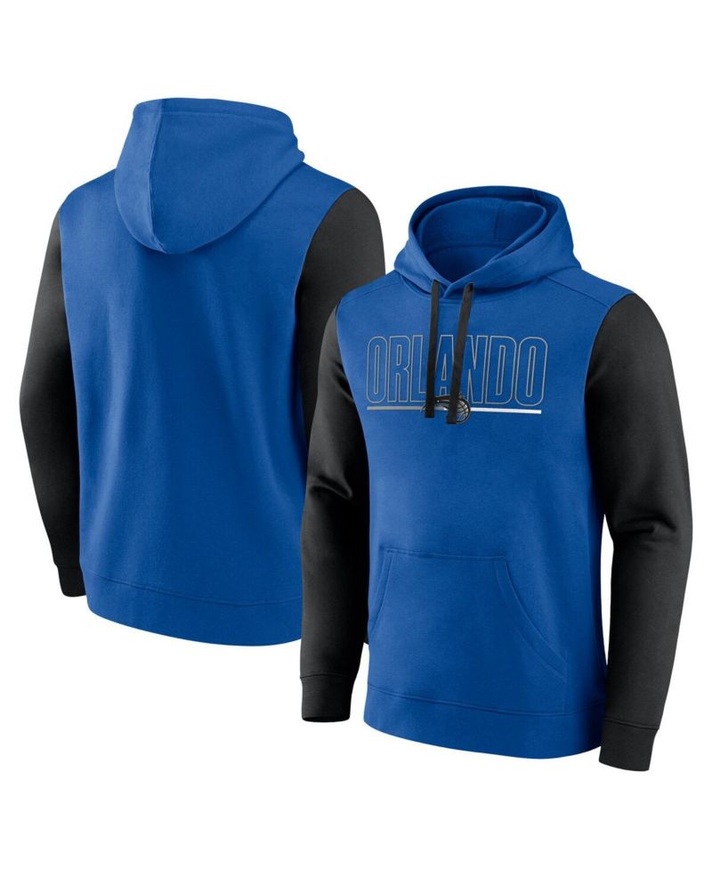 Men's Blue Orlando Magic Outline Colorblock Pullover Hoodie