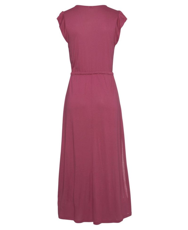 Women's Viscose Printed Side Slit A-Line V-Neck Elastic-Waist Maxi Dress
