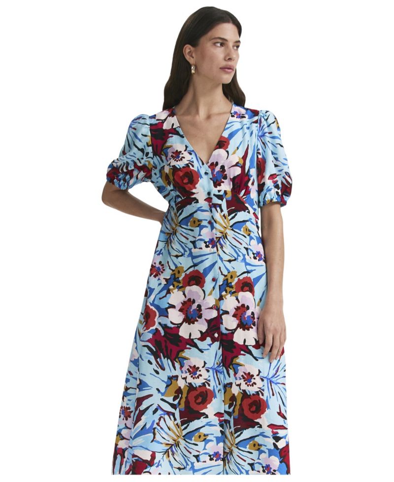 Women's Sarah Floral-Print Button-Down Short-Sleeve Midi Dress