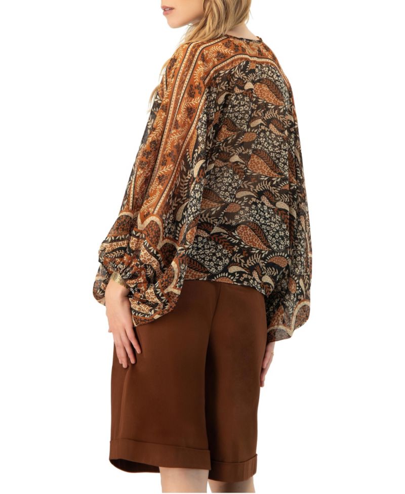 Women's Dolman Paisley Blouse with Neck Ties