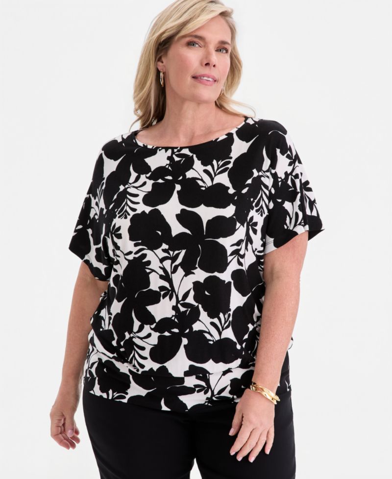 Plus Size Orchid Garden Banded-Bottom T-Shirt