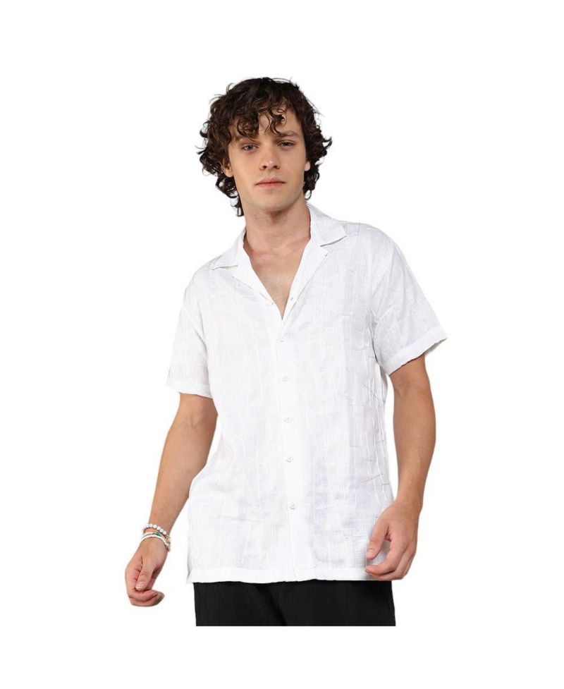 Men's Chalk White Embroidered Heathered Shirt