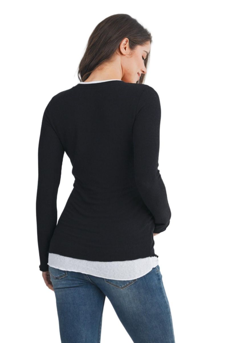 Maternity Ribbed Layer Contrast Long Sleeve Top