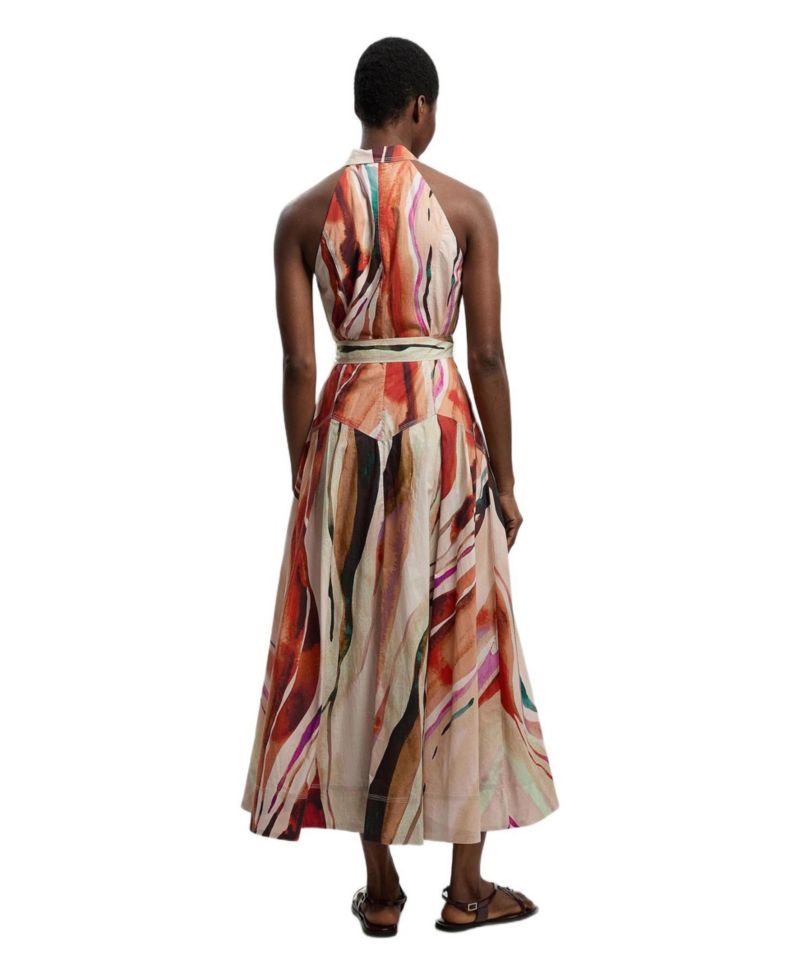 Women's Marble Print Halter Midi Shirt Dress